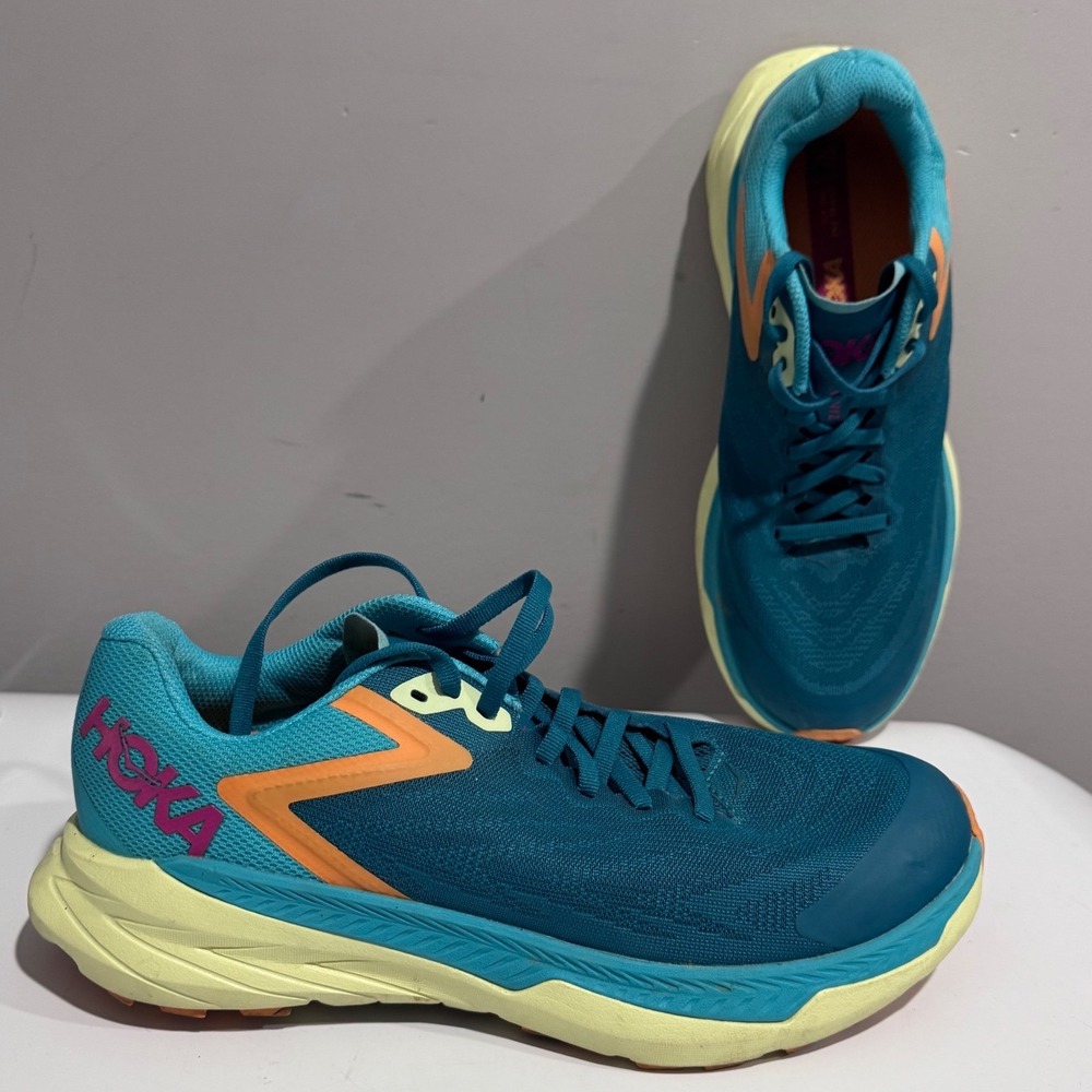 Hoka Zinal Trail Running Shoes Womens 8.5B Teal Orange Good Hiking Outdoors - Picture 2 of 12